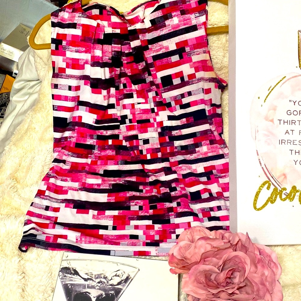 Calvin Klein Pink, White & Black Geometric Tank Top
